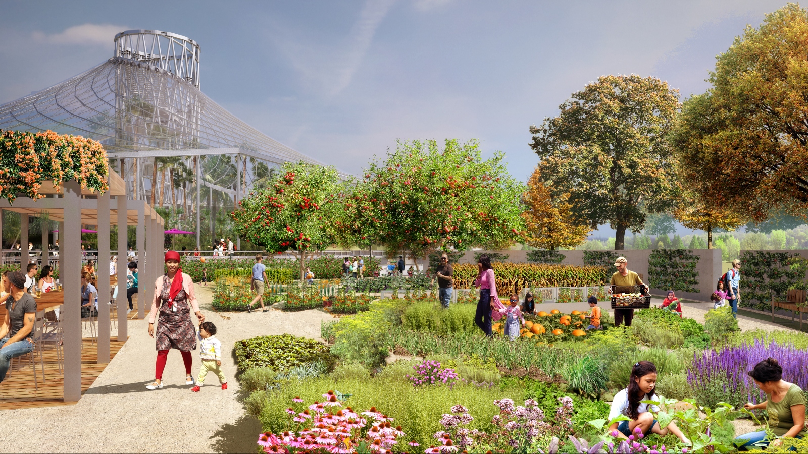 rendering of the Kitchen Garden outdoors at The Leaf